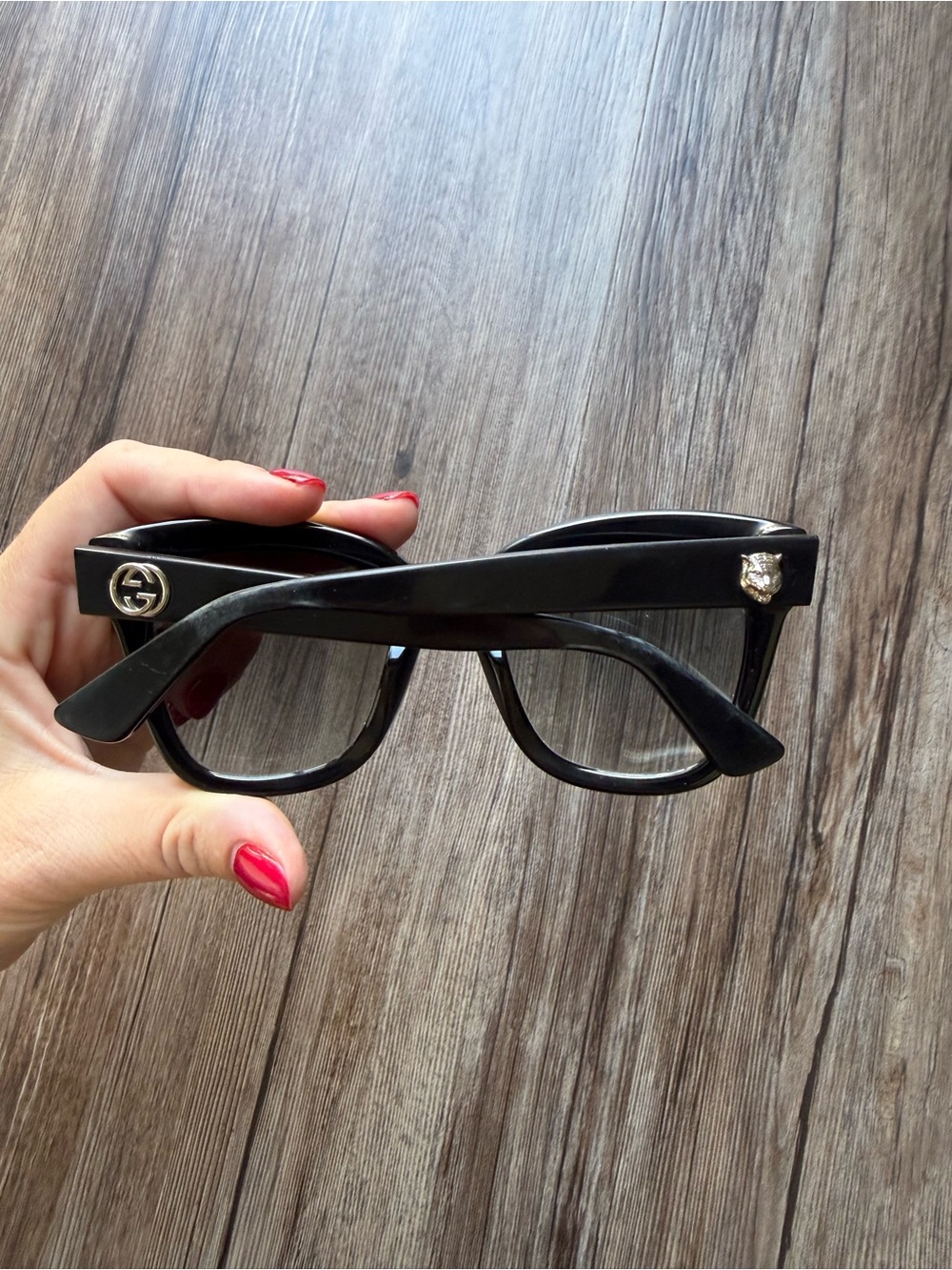 Gucci Black Square Sunglasses Interlocking G Tiger Detail + Case